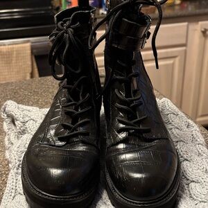 Black Ankle Boots with Lace-Up Design